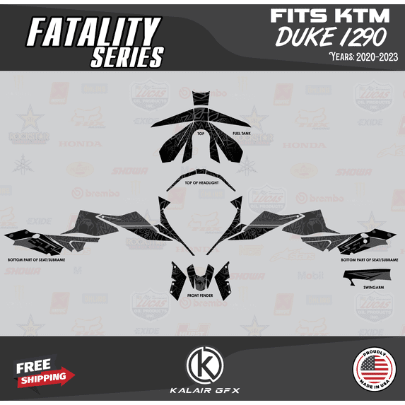 Kalair GFX Graphics Kit for Ktm 1290 SUPER DUKE R STREET BIKE (2020-2023) Fatality Series