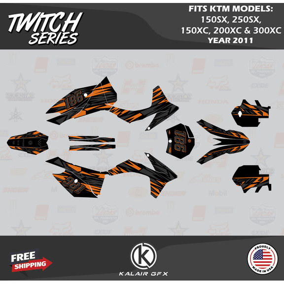 Kalair GFX Graphics Kit for Ktm 150SX, 250SX, 150XC, 200XC, and 300XC (2011) Twitch Series