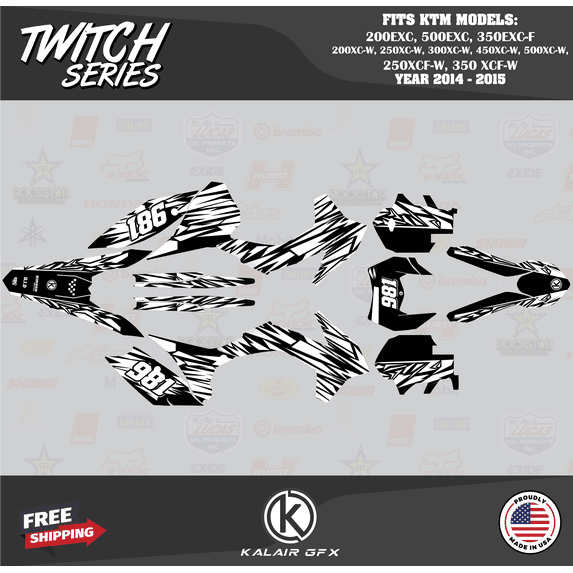 Kalair GFX Graphics Kit for Ktm 200EXC,500EXC and 350EXC-F (2014-2015) Twitch Series