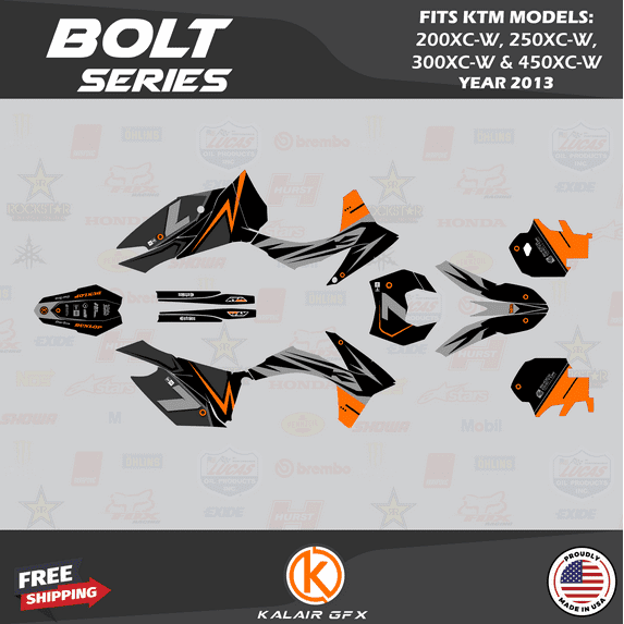 Kalair GFX Graphics Kit for Ktm 200XC-W, 250XC-W, 300XC-W, and 450XC-W (2013) Bolt Series