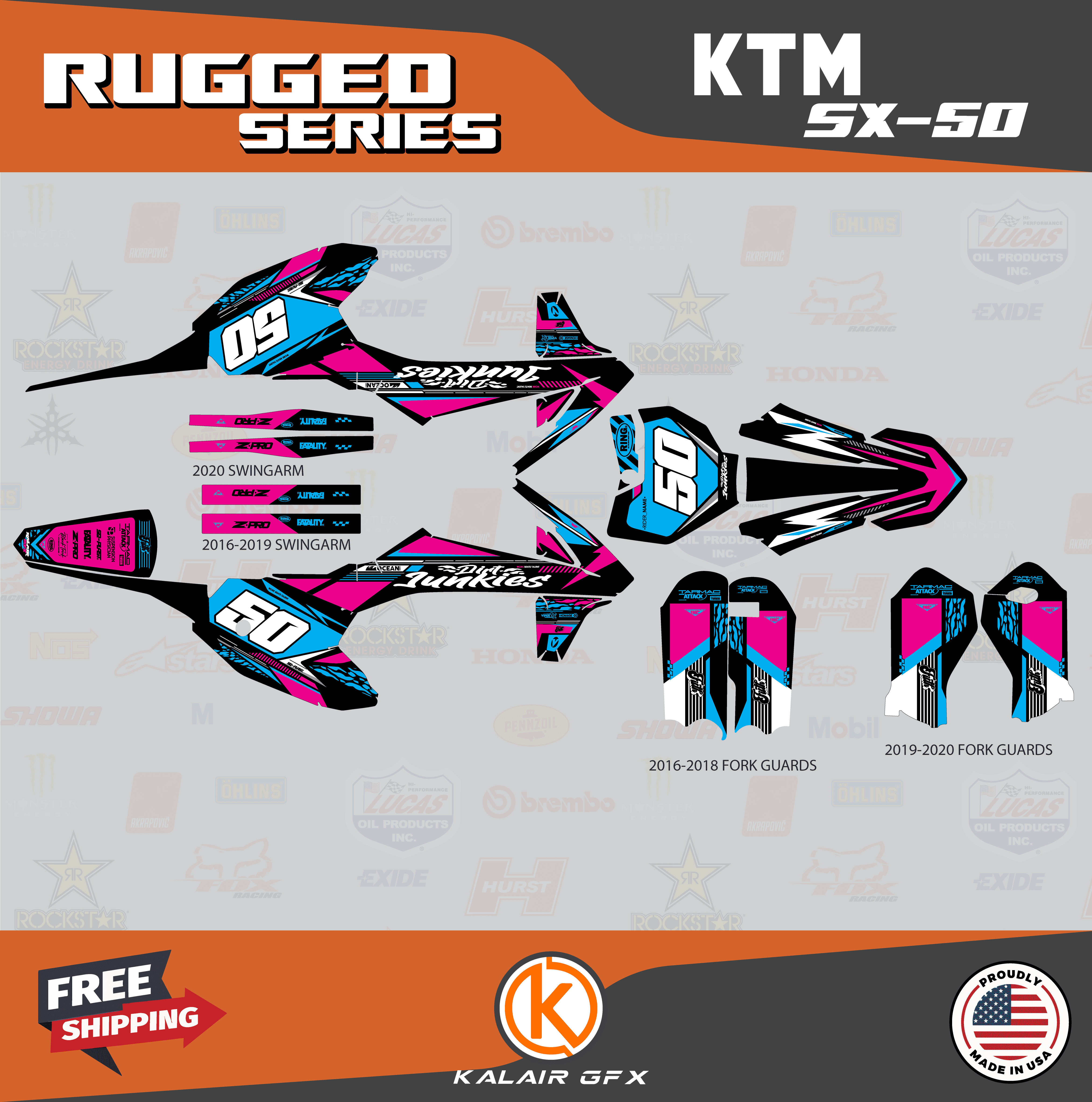 Ktm Mini Graphics Kalair GFX Graphics Kit for Ktm 50SX MINI SX50 (2019) Rugged Series ...