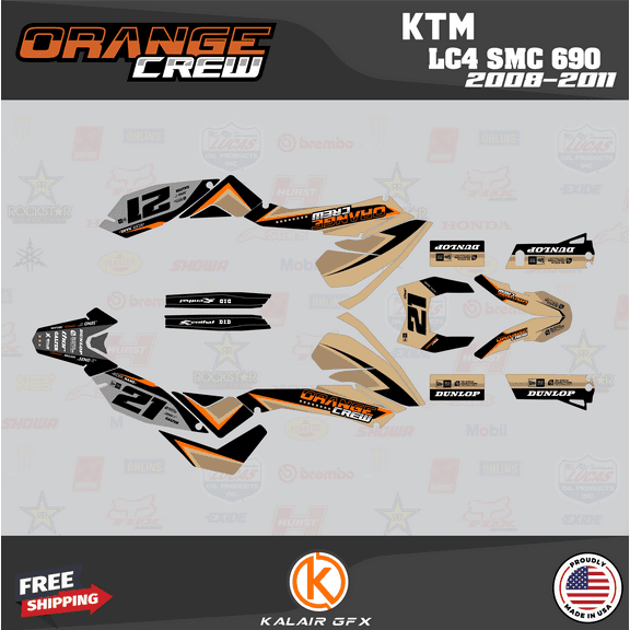 Kalair GFX Graphics Kit for Ktm 690 SMC (2008-2011) Orange-crew Series