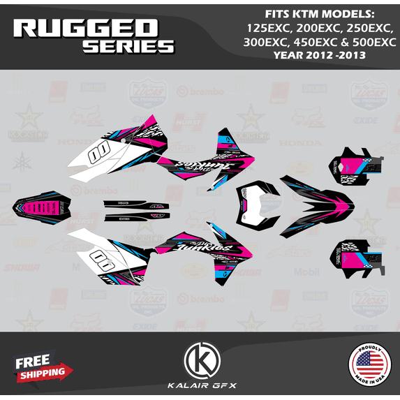 Kalair GFX Graphics Kit for Ktm ENDURO 125EXC, 200EXC, 250EXC, 300EXC, 450EXC and 500EXC (2012-2013) Rugged Series