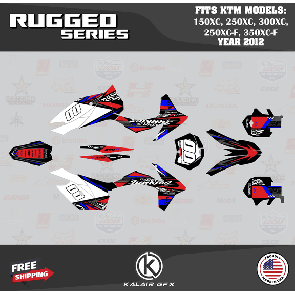 Kalair GFX Graphics Kit for Ktm ENDURO 150XC, 250XC, 300XC, 250XC-F, and 350XC-F (2012) Rugged Series