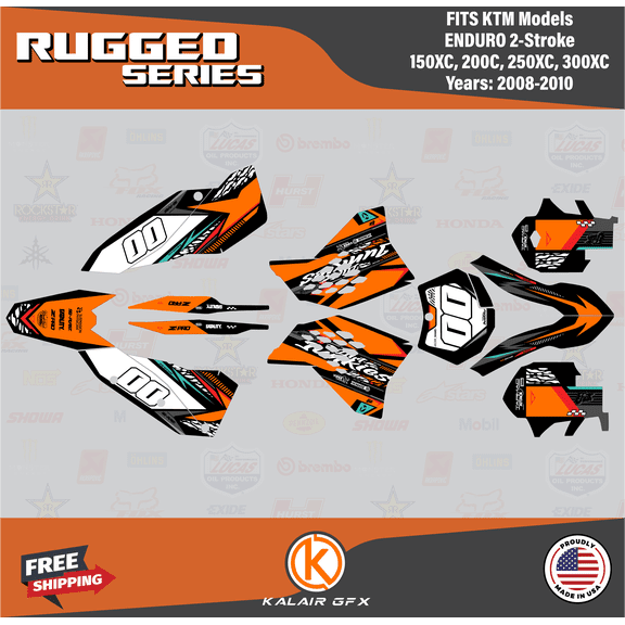 Kalair GFX Graphics Kit for Ktm ENDURO 2-STROKE 150XC, 200XC, 250XC, and 300XC (2008-2010) Rugged Series