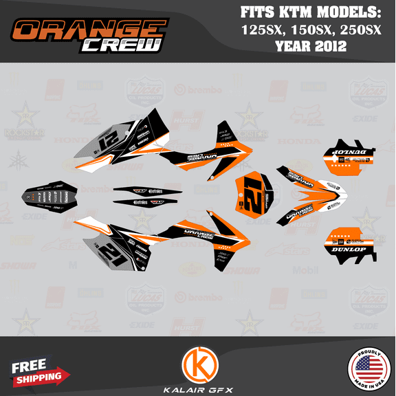 Kalair GFX Graphics Kit for Ktm MOTOCROSS 2-STROKE 125SX, 150SX, and 250SX (2012) Orangecrew Series