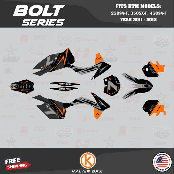 Kalair GFX Graphics Kit for Ktm MOTORCROSS 4-STROKE 250SX-F, 350SX-F, and 450SX-F (2011-2012) Bolt Series