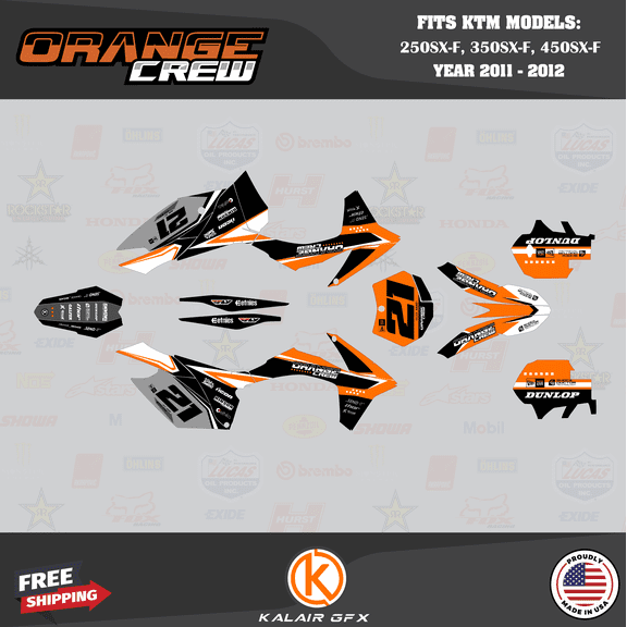 Kalair GFX Graphics Kit for Ktm MOTORCROSS 4-STROKE 250SX-F, 350SX-F, and 450SX-F (2011-2012) Orangecrew Series