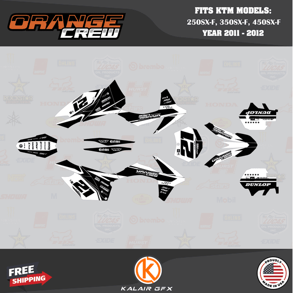 Kalair GFX Graphics Kit for Ktm MOTORCROSS 4-STROKE 250SX-F, 350SX-F, and 450SX-F (2011-2012) Orangecrew Series