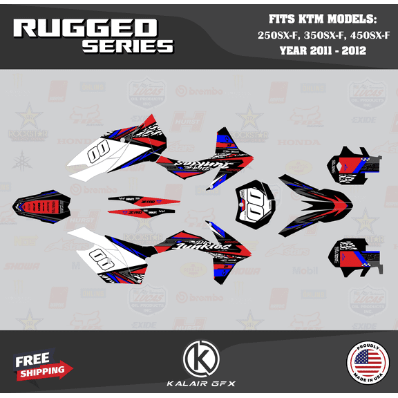 Kalair GFX Graphics Kit for Ktm MOTORCROSS 4-STROKE 250SX-F, 350SX-F, and 450SX-F (2011-2012) Rugged Series