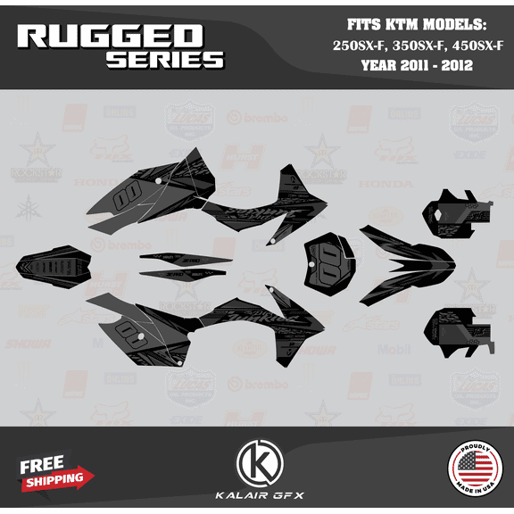Kalair GFX Graphics Kit for Ktm MOTORCROSS 4-STROKE 250SX-F, 350SX-F, and 450SX-F (2011-2012) Rugged Series