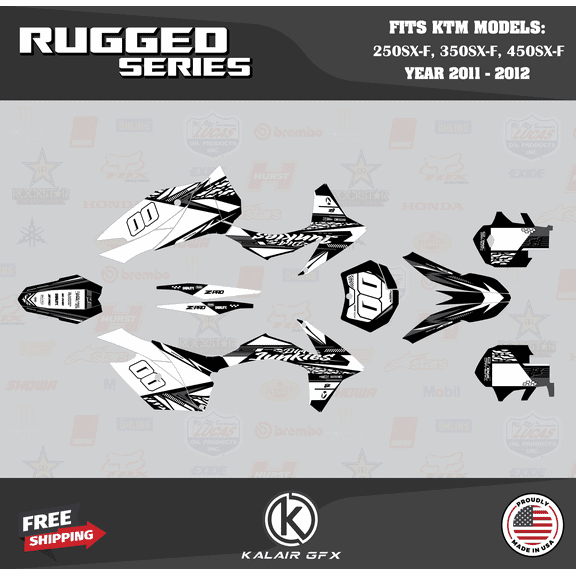 Kalair GFX Graphics Kit for Ktm MOTORCROSS 4-STROKE 250SX-F, 350SX-F, and 450SX-F (2011-2012) Rugged Series