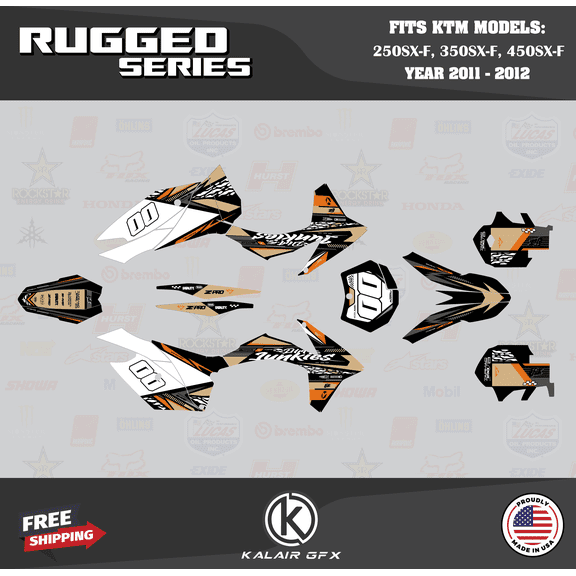 Kalair GFX Graphics Kit for Ktm MOTORCROSS 4-STROKE 250SX-F, 350SX-F, and 450SX-F (2011-2012) Rugged Series