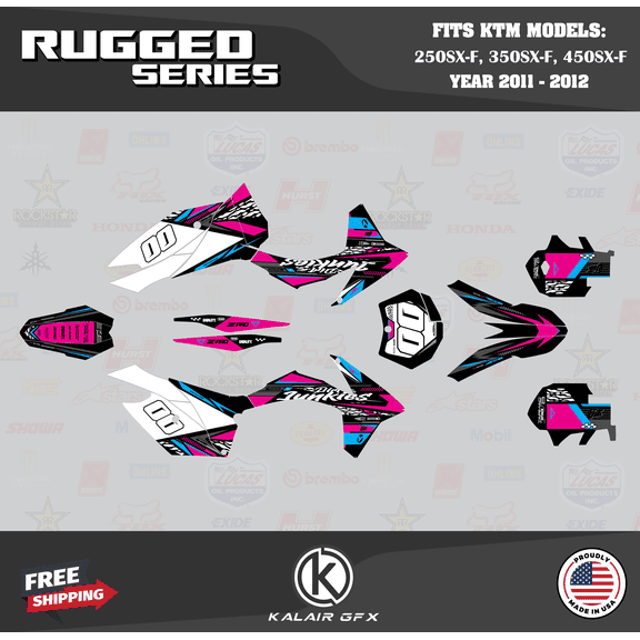 Kalair GFX Graphics Kit for Ktm MOTORCROSS 4-STROKE 250SX-F, 350SX-F, and 450SX-F (2011-2012) Rugged Series