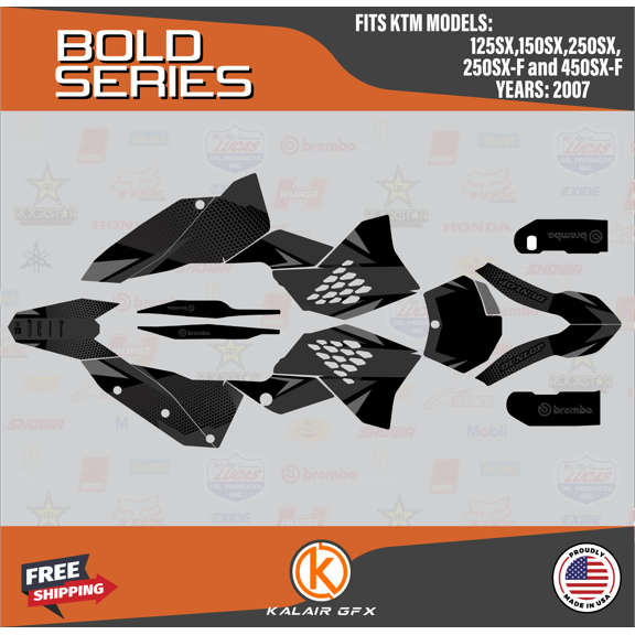 Kalair GFX Graphics Kit for Ktm Motocross 2-STROKE 125SX, 150SX and 250SX (2007) Bold Series