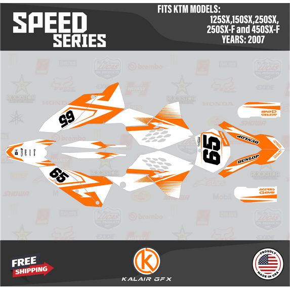 Kalair GFX Graphics Kit for Ktm Motocross 2-STROKE 125SX, 150SX and 250SX (2007) Speed Series