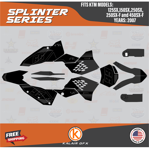 Kalair GFX Graphics Kit for Ktm Motocross 2-STROKE 125SX, 150SX and 250SX (2007) Splinter Series
