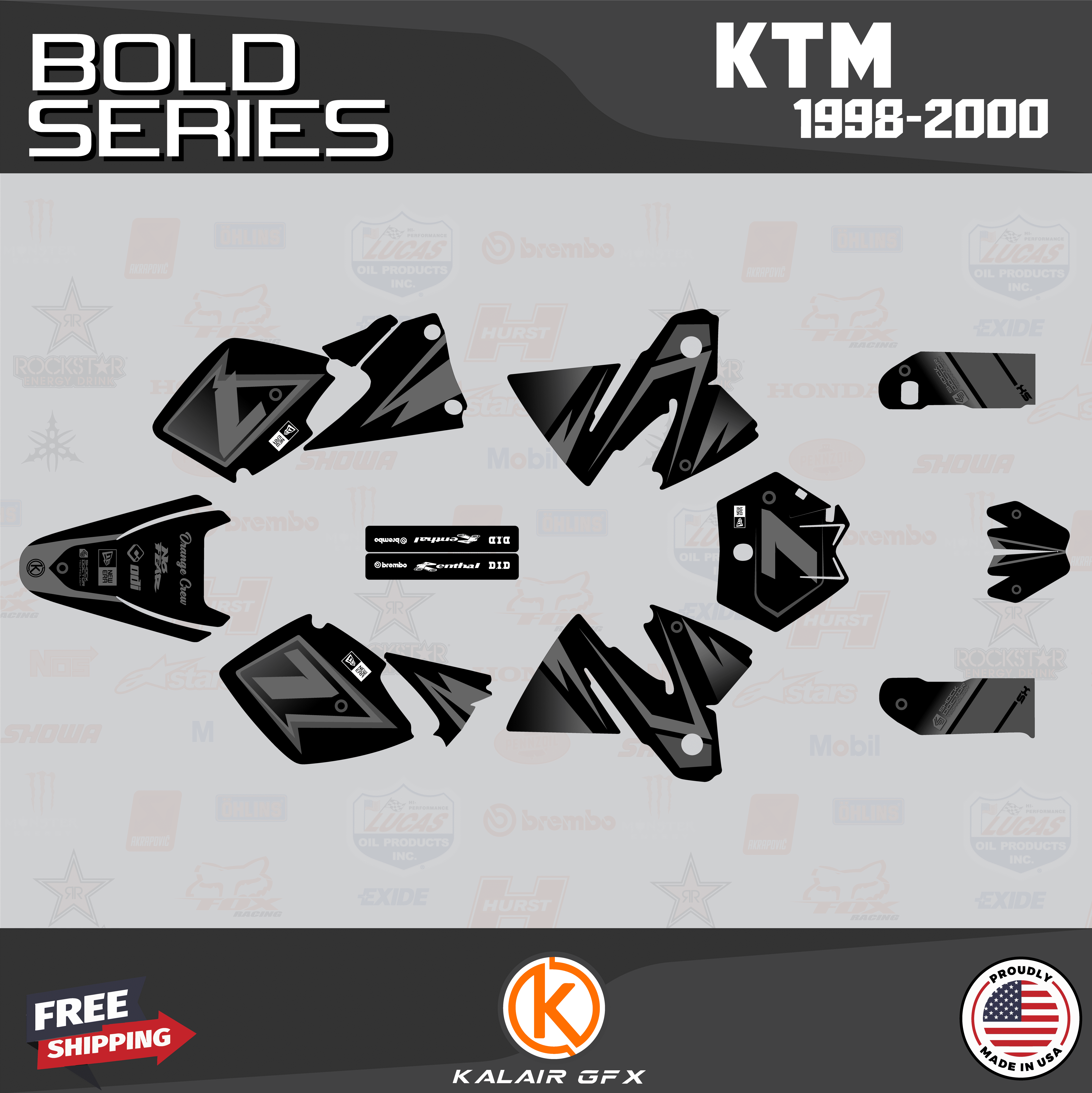 Kalair GFX Graphics Kit for Ktm Motocross 2-stroke 125SX,200SX,250SX ...