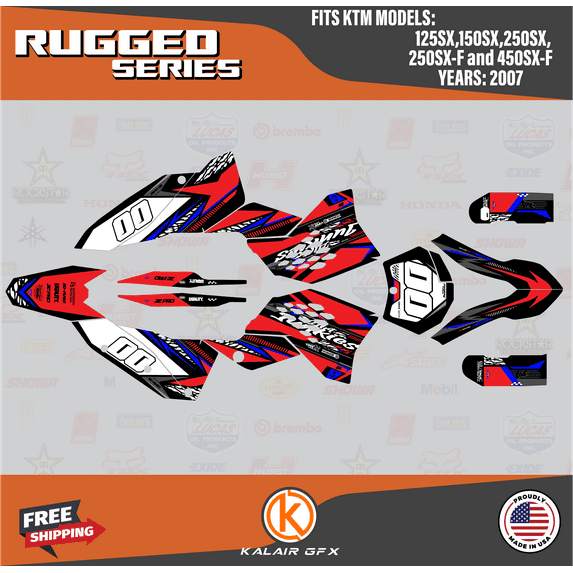 Kalair GFX Graphics Kit for Ktm Motocross 4-STROKE 250SX-F and 450SX-F (2007) Rugged Series