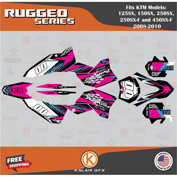 Kalair GFX Graphics Kit for Ktm Motocross 4-STROKE 250SX-F and 450SX-F (2008-2010) Rugged Series