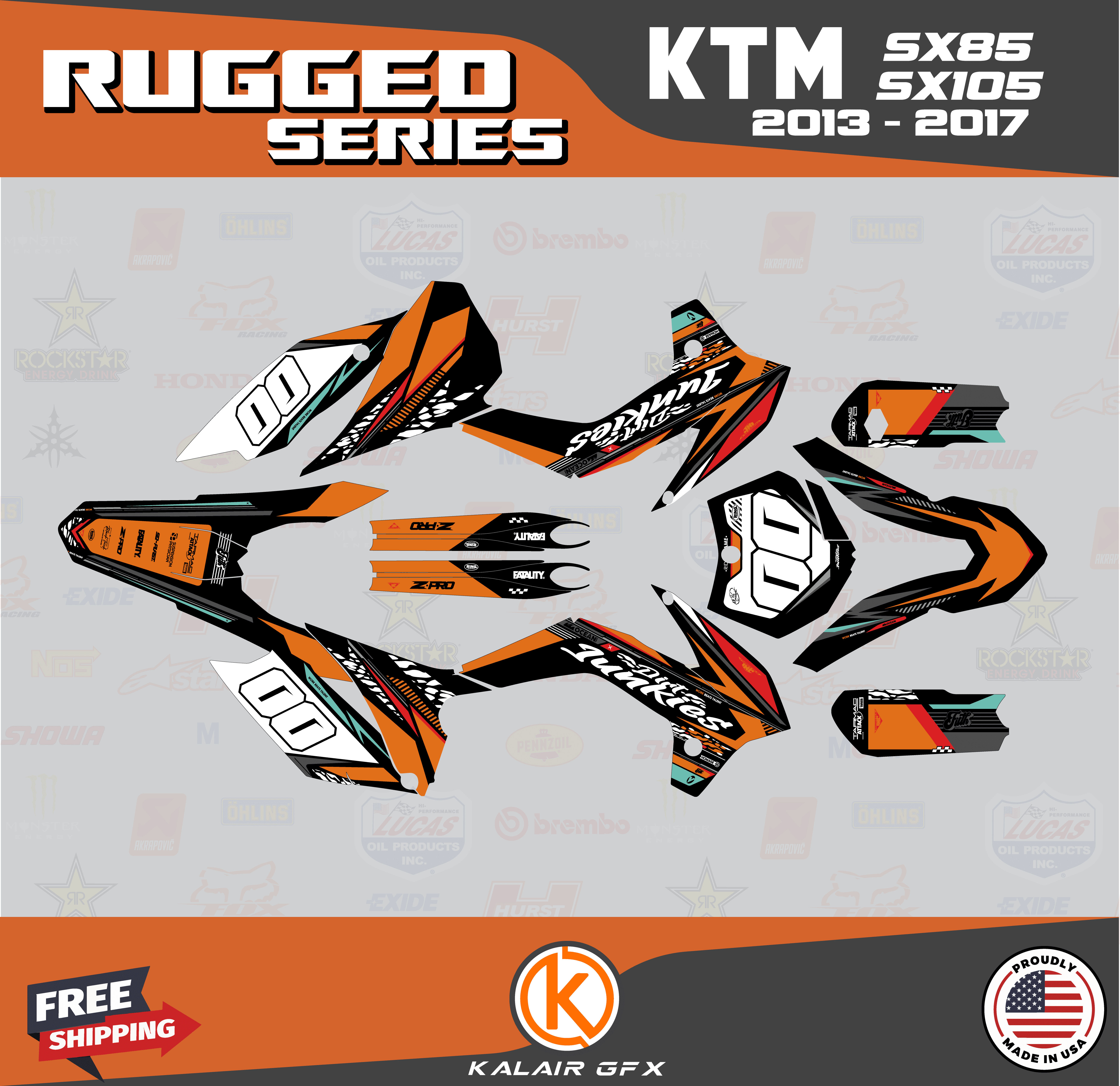 Kalair GFX Graphics Kit for Ktm SX85 SX105 (2013-2014) Rugged Series ...