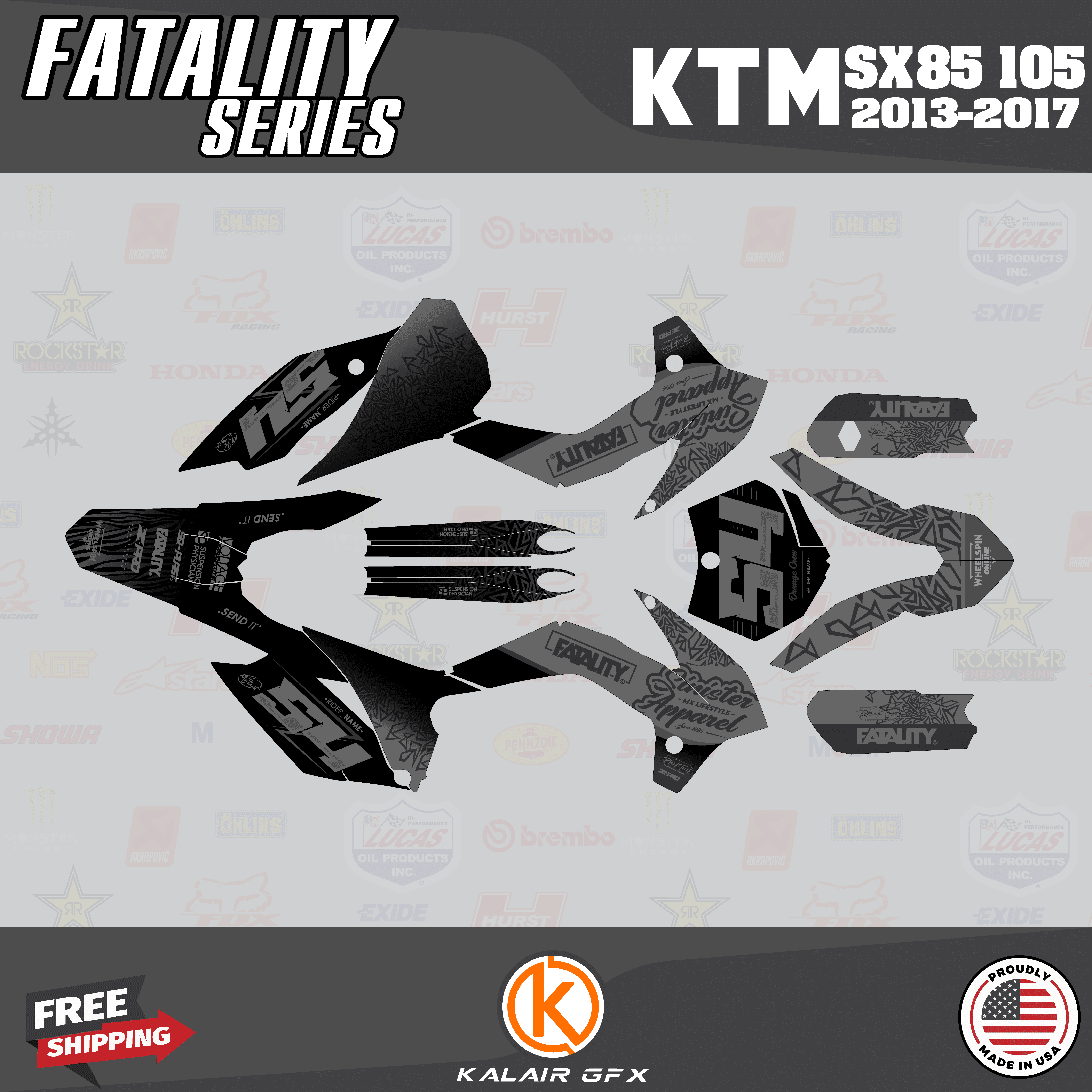Kalair GFX Graphics Kit for Ktm SX85 SX105 (2015-2017) Fatality Series ...