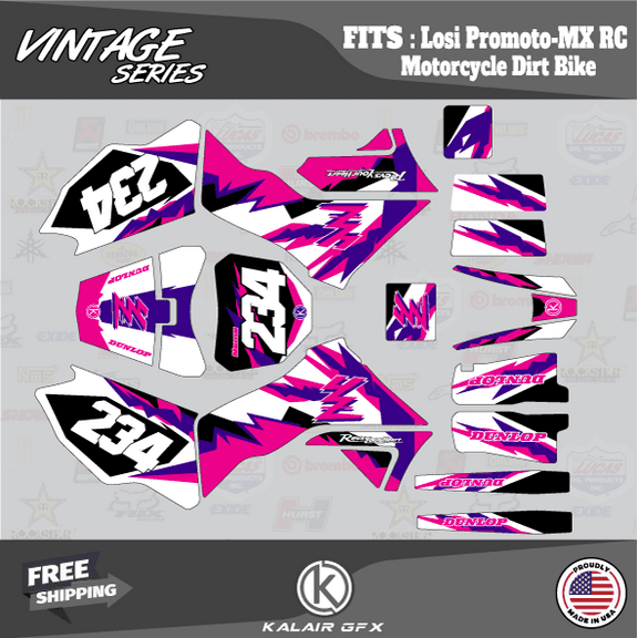 Kalair GFX Graphics Kit for Losi PROMOTO-MX RC MOTORCYCLE DIRT BIKE (All Years) Vintage Series