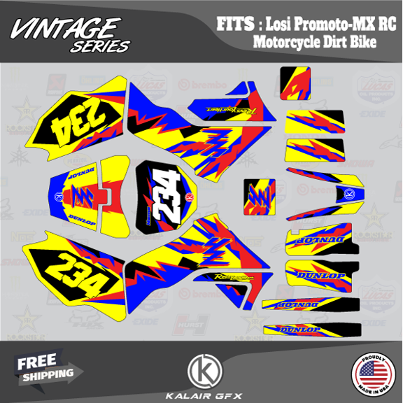 Kalair GFX Graphics Kit for Losi PROMOTO-MX RC MOTORCYCLE DIRT BIKE (All Years) Vintage Series