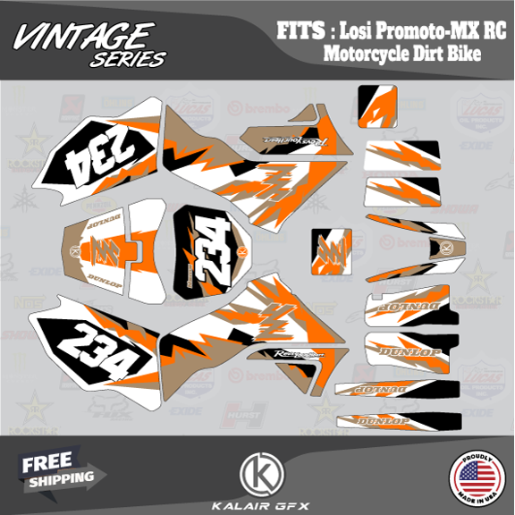 Kalair GFX Graphics Kit for Losi PROMOTO-MX RC MOTORCYCLE DIRT BIKE (All Years) Vintage Series
