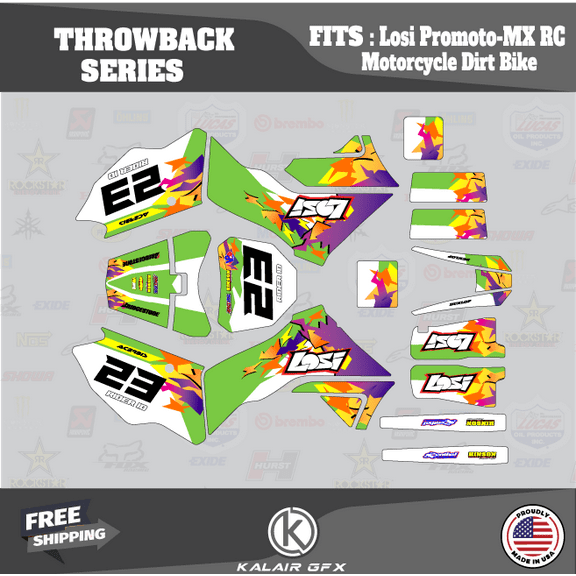 Kalair GFX Graphics Kit for Losi Promoto-Mx Rc Motorcycle Dirt Bike (All Years) Throwback Series