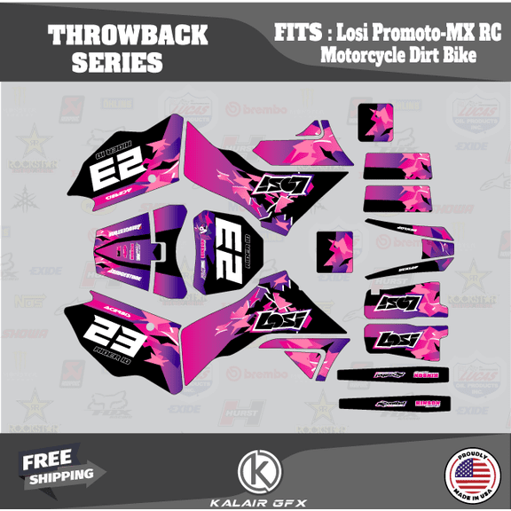 Kalair GFX Graphics Kit for Losi Promoto-Mx Rc Motorcycle Dirt Bike (All Years) Throwback Series