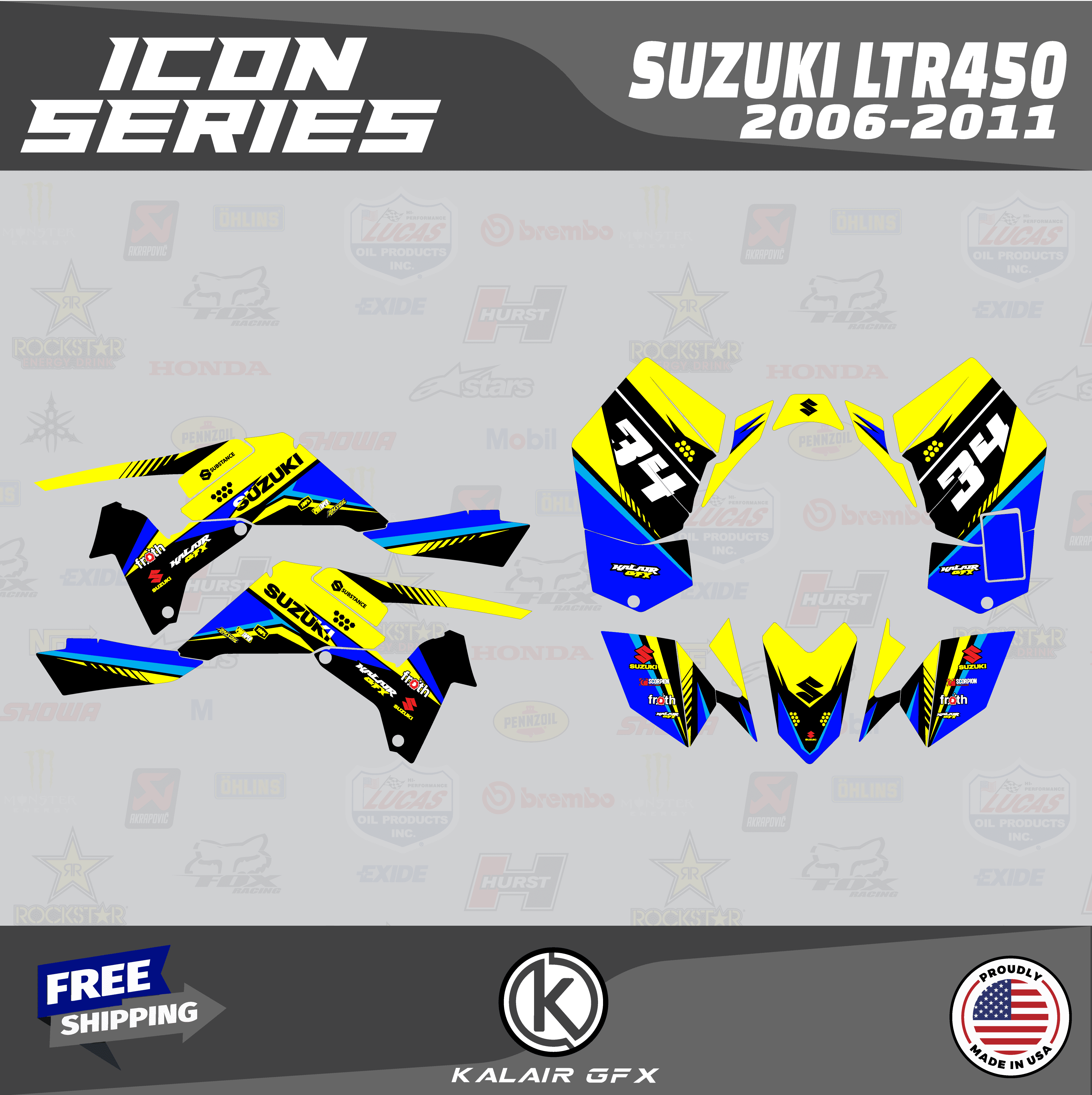 Kalair GFX Graphics Kit for Suzuki ATV LTR 450 (2006-2011) Icon Series ...