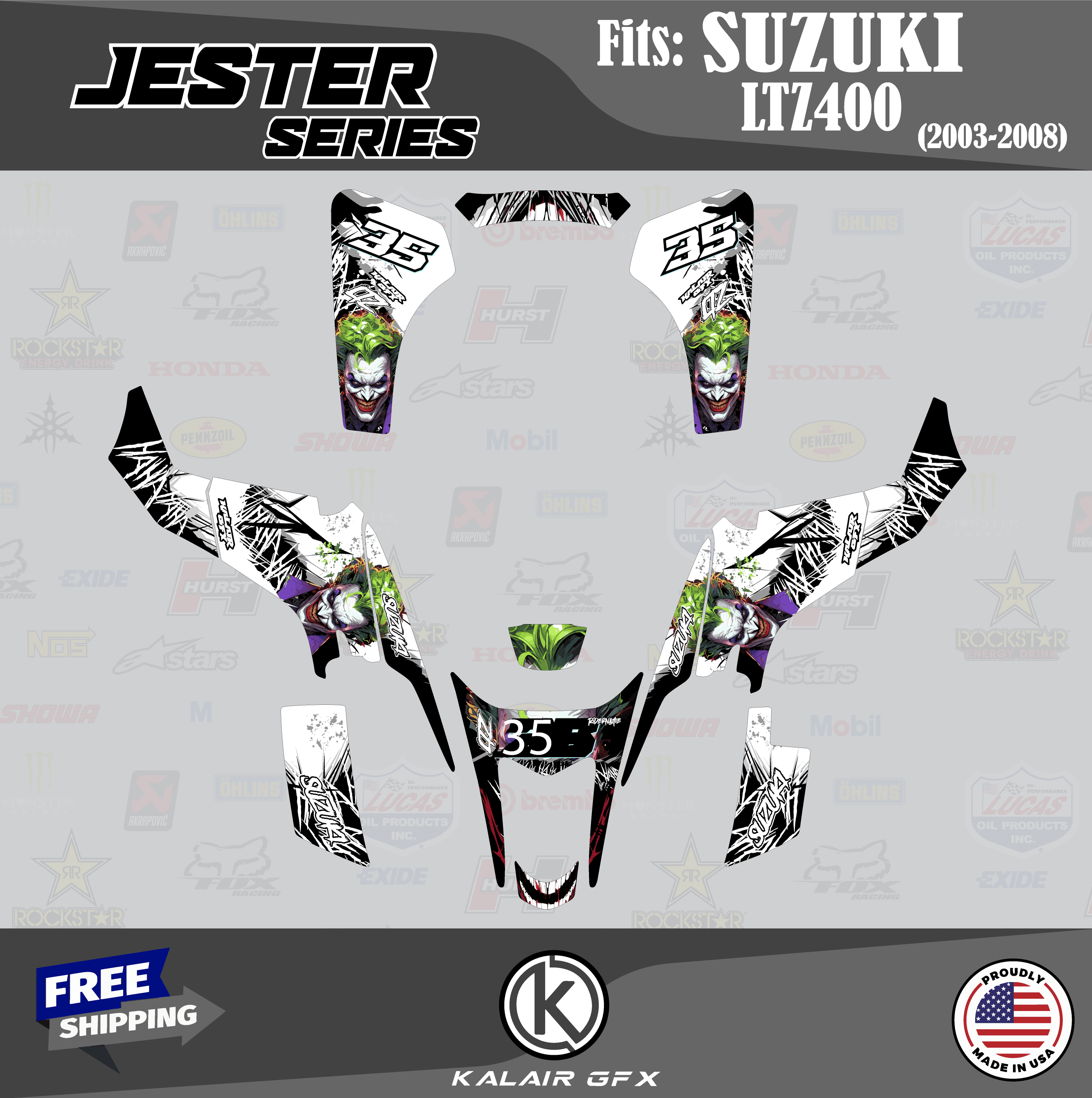 Faf Graphics Kalair GFX Graphics Kit for Suzuki ATV LTZ400 (2003-2008) Jester Series ...