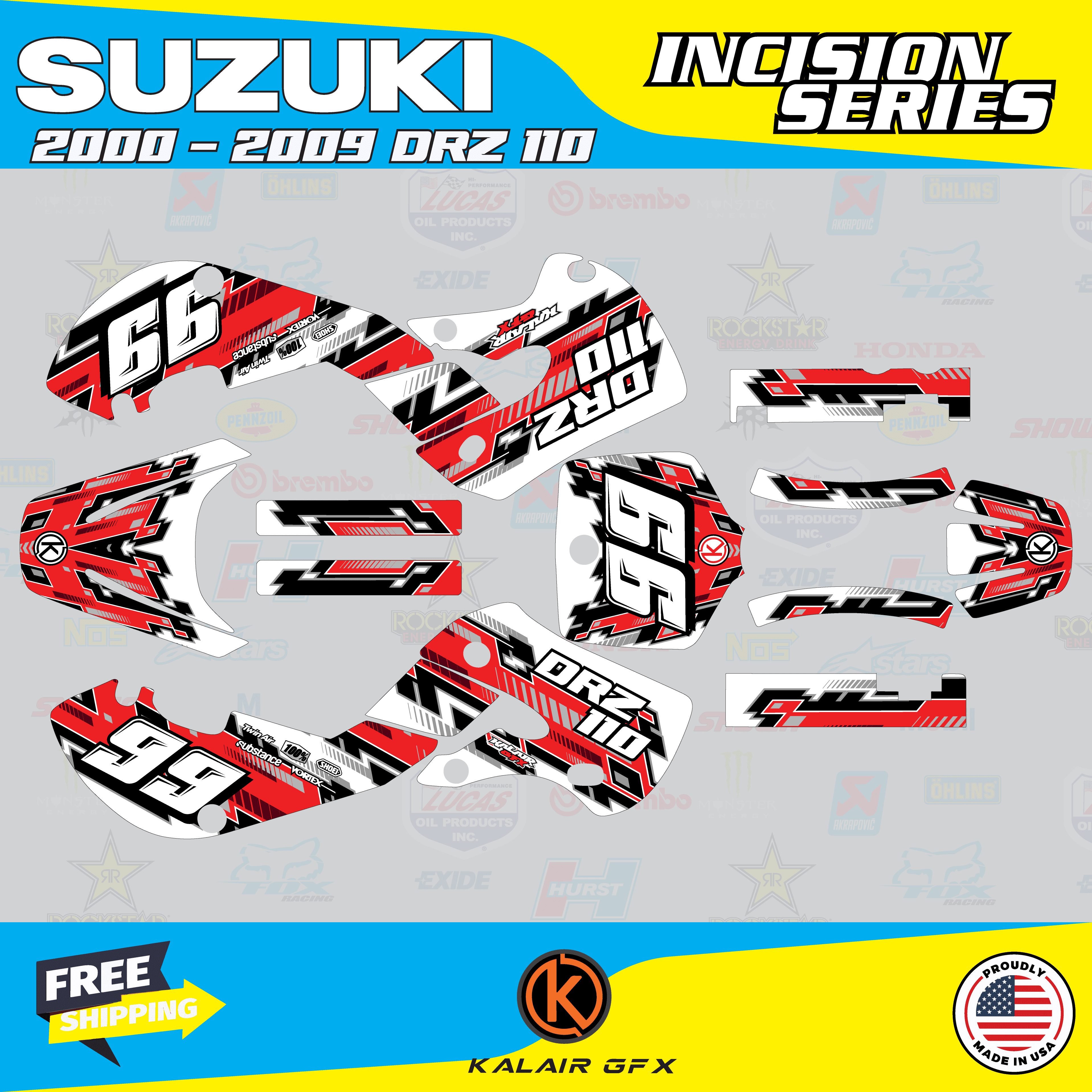 Incision Graphics Kalair GFX Graphics Kit for Suzuki DRZ110 (2002-2009) Incision Series ...