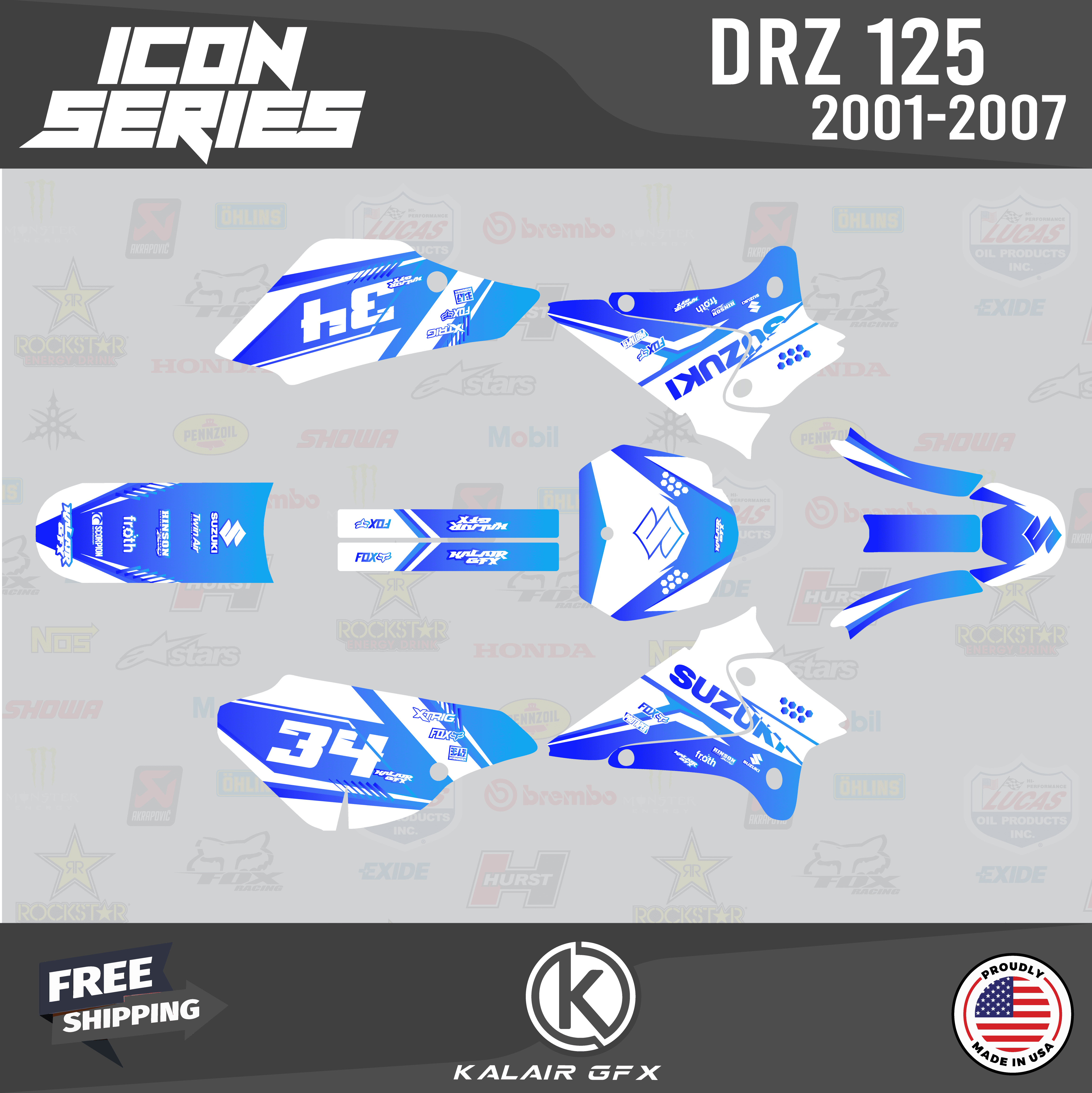 Kalair GFX Graphics Kit for Suzuki DRZ125 (20012007) Icon Series