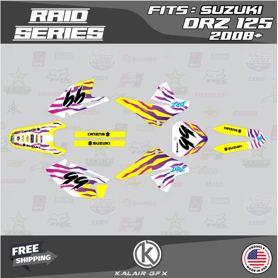 Kalair GFX Graphics Kit for Suzuki DRZ125 (2008-2021) Raid Series