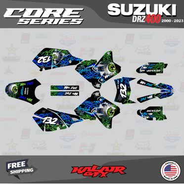 Kalair GFX Graphics Kit For Suzuki DRZ125 (2001-2007) - Viper Series Cyan, 16 Mil Thickness
