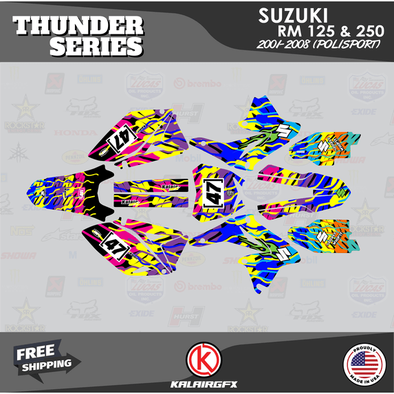 Kalair GFX Graphics Kit for Suzuki RM125 POLISPORT RESTYLE (2001-2008) Thunder Series
