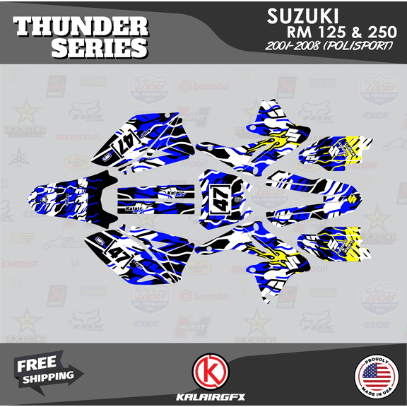 Kalair GFX Graphics Kit for Suzuki RM250 POLISPORT RESTYLE (2001-2008) Thunder Series