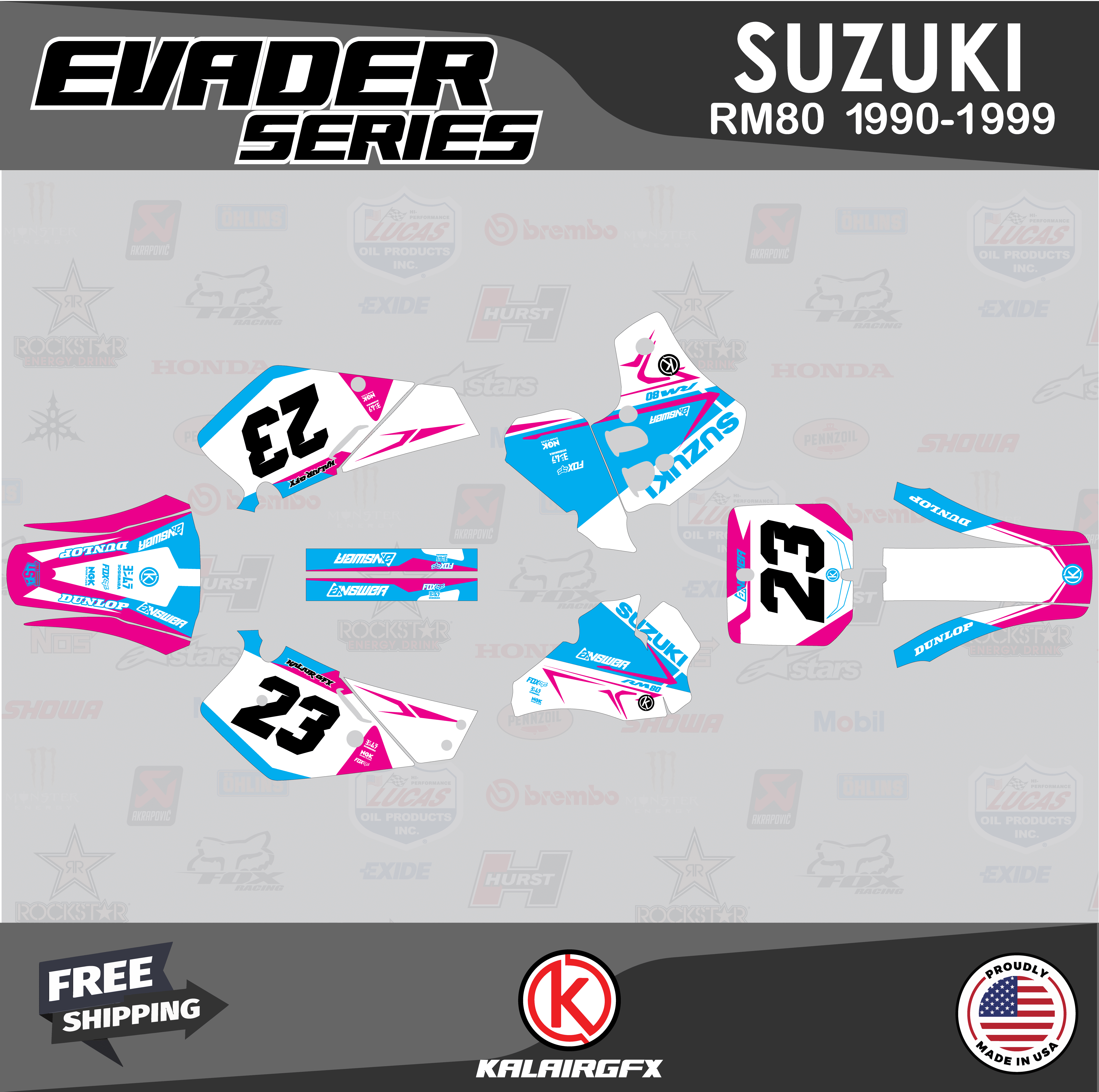 Kalair GFX Graphics Kit for Suzuki RM80 (1990-1999) Evader Series ...
