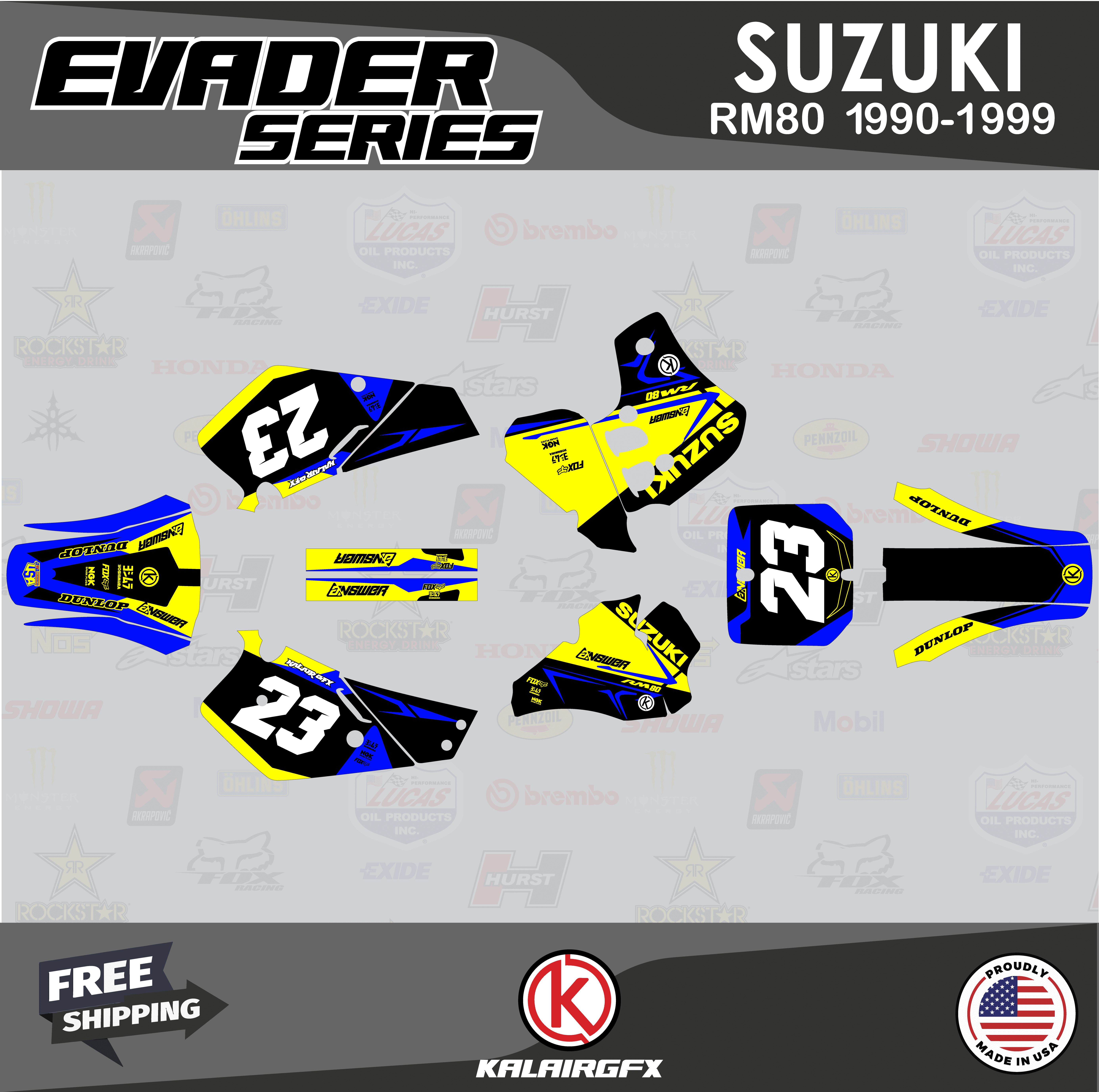 Kalair GFX Graphics Kit for Suzuki RM80 (1990-1999) Evader Series ...