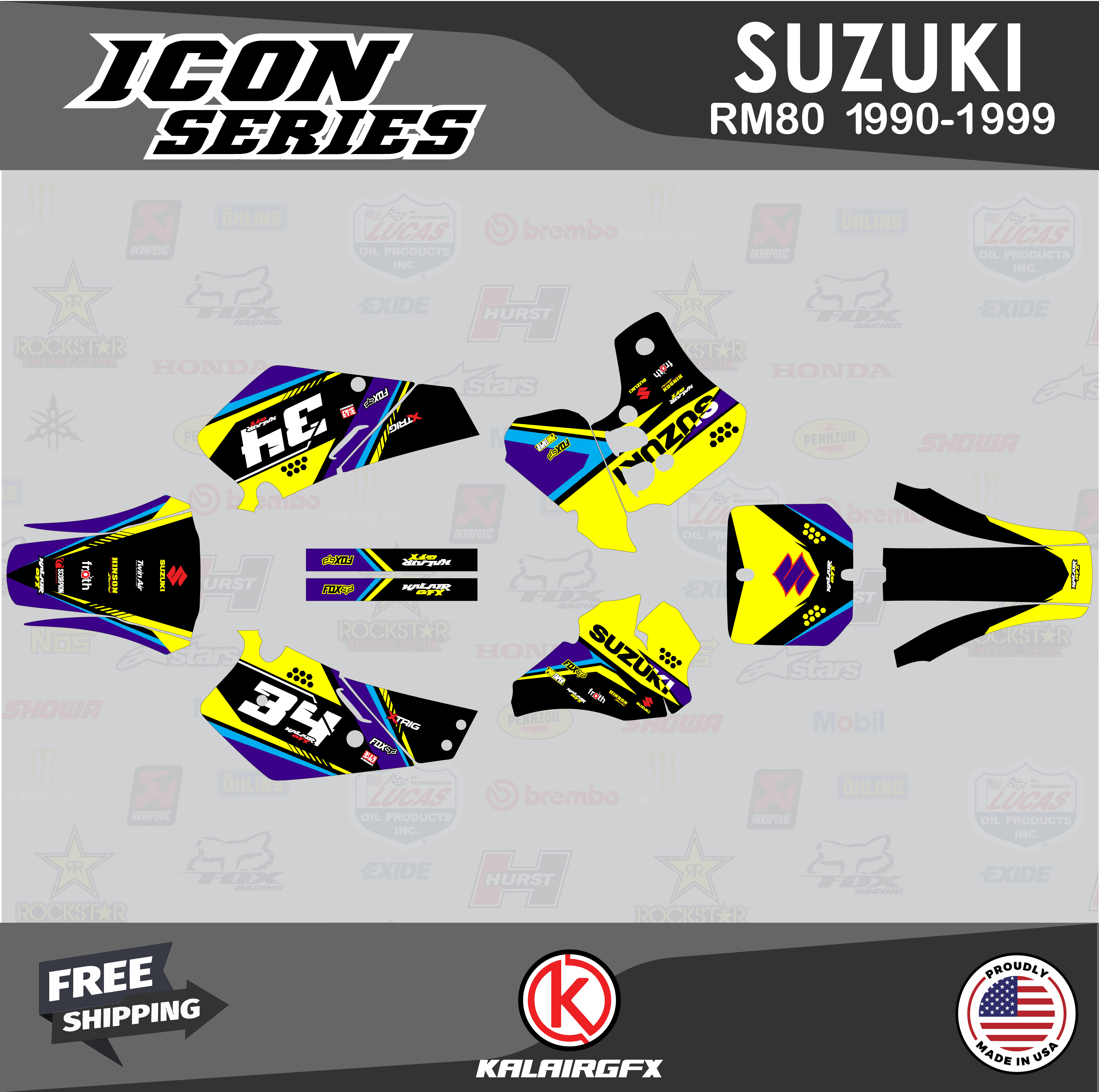Kalair GFX Graphics Kit for Suzuki RM80 (1990-1999) Icon Series ...