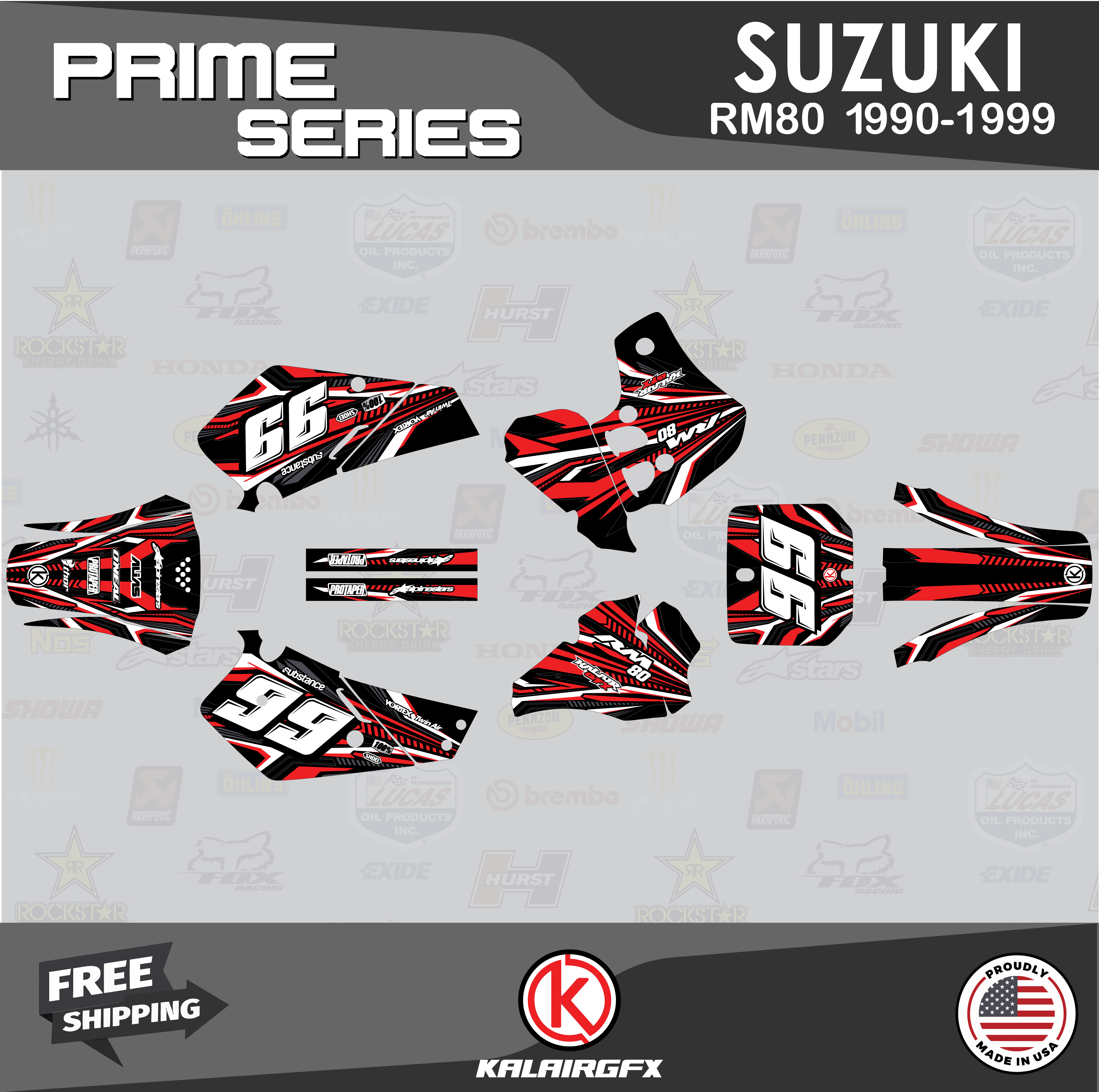 Kalair GFX Graphics Kit for Suzuki RM80 (1990-1999) Prime Series ...