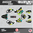 thumbnail image 2 of KALAIR GFX Spear Series Graphics Decal Kit For Suzuki RM85 (2001-2023) – Yellow Blue, High Gloss, Custom Name/Number 2 of 5