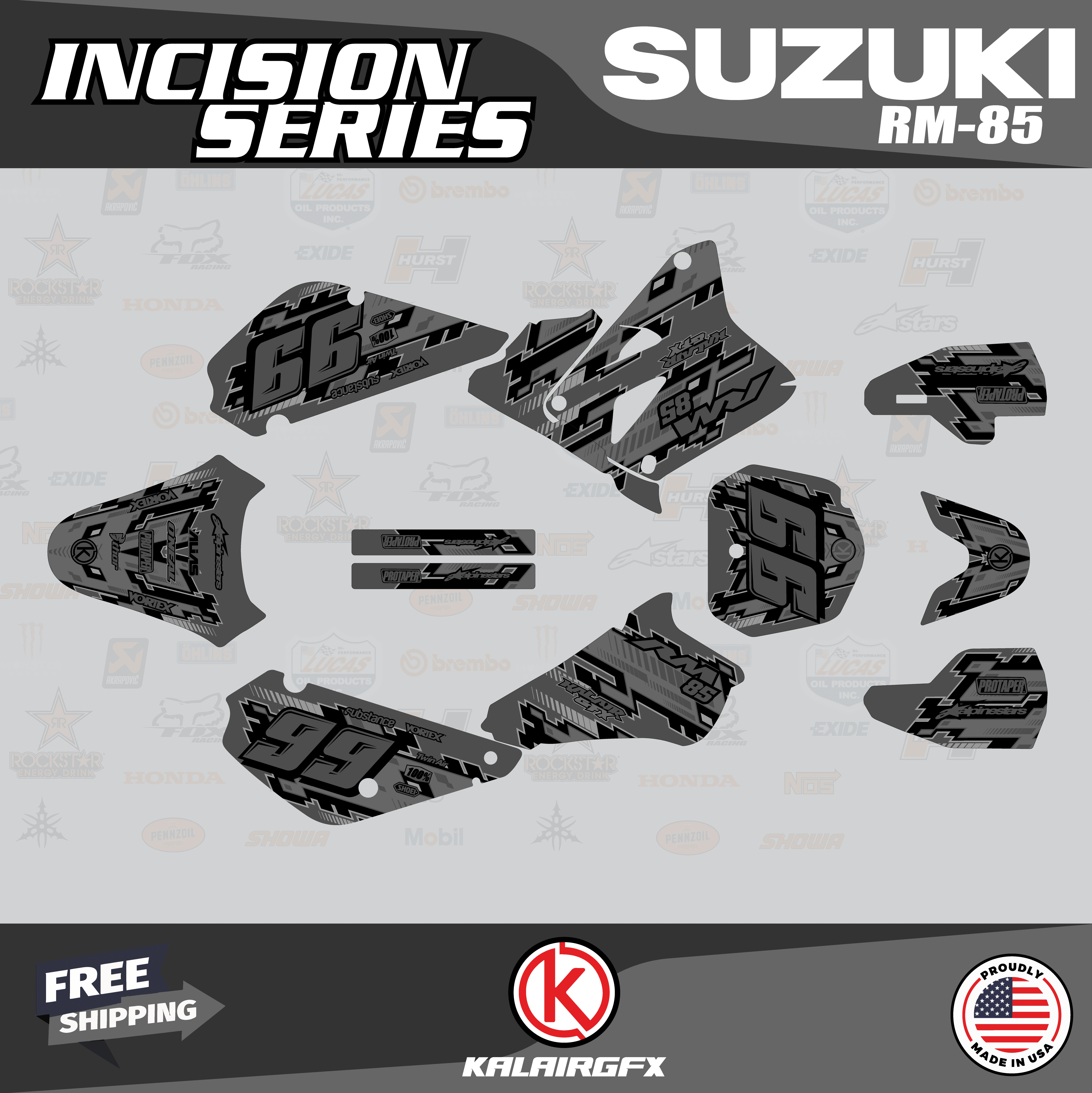 Incision Graphics Kalair GFX Graphics Kit for Suzuki RM85 (2005-2023) Incision Series ...