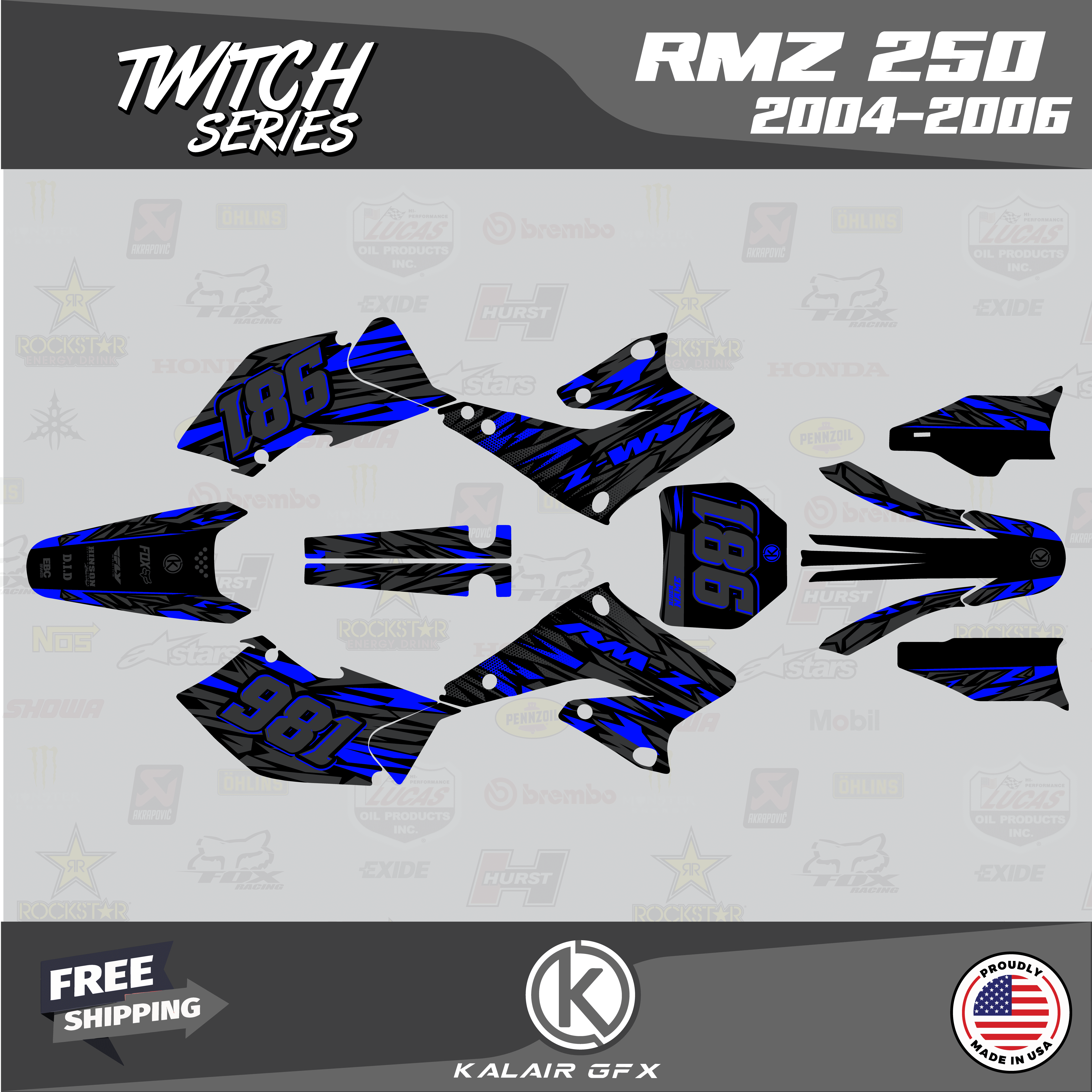 Kalair GFX Graphics Kit for Suzuki RMZ250 (2004-2006) Twitch Series ...