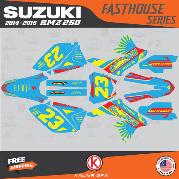 Kalair GFX Graphics Kit for Suzuki RMZ250 (2014-2016) Fasthouse Series