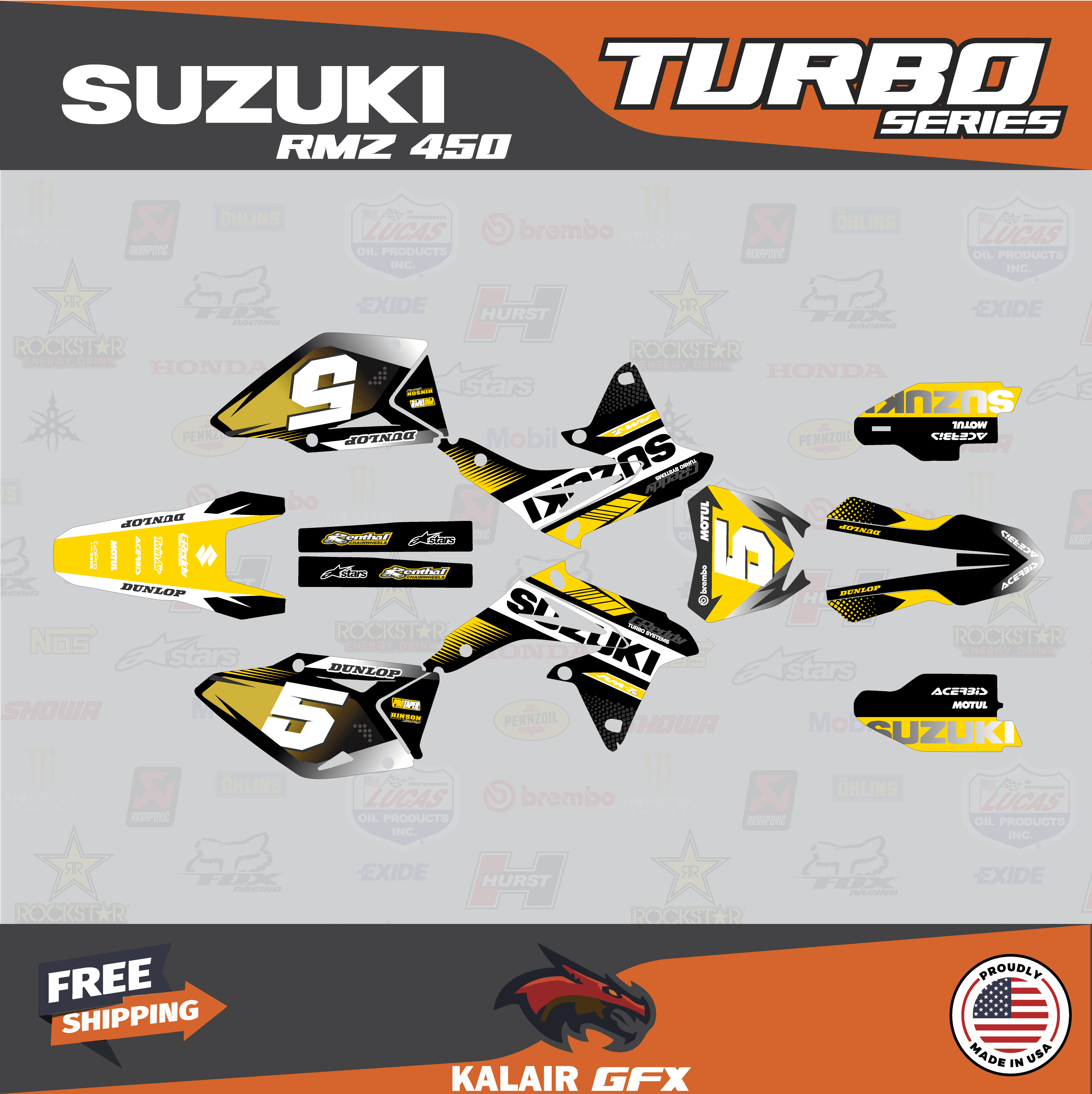 Acerbis Rear Fender For Suzuki RMZ450 2008-2017 | Yellow, OEM Style Replacement