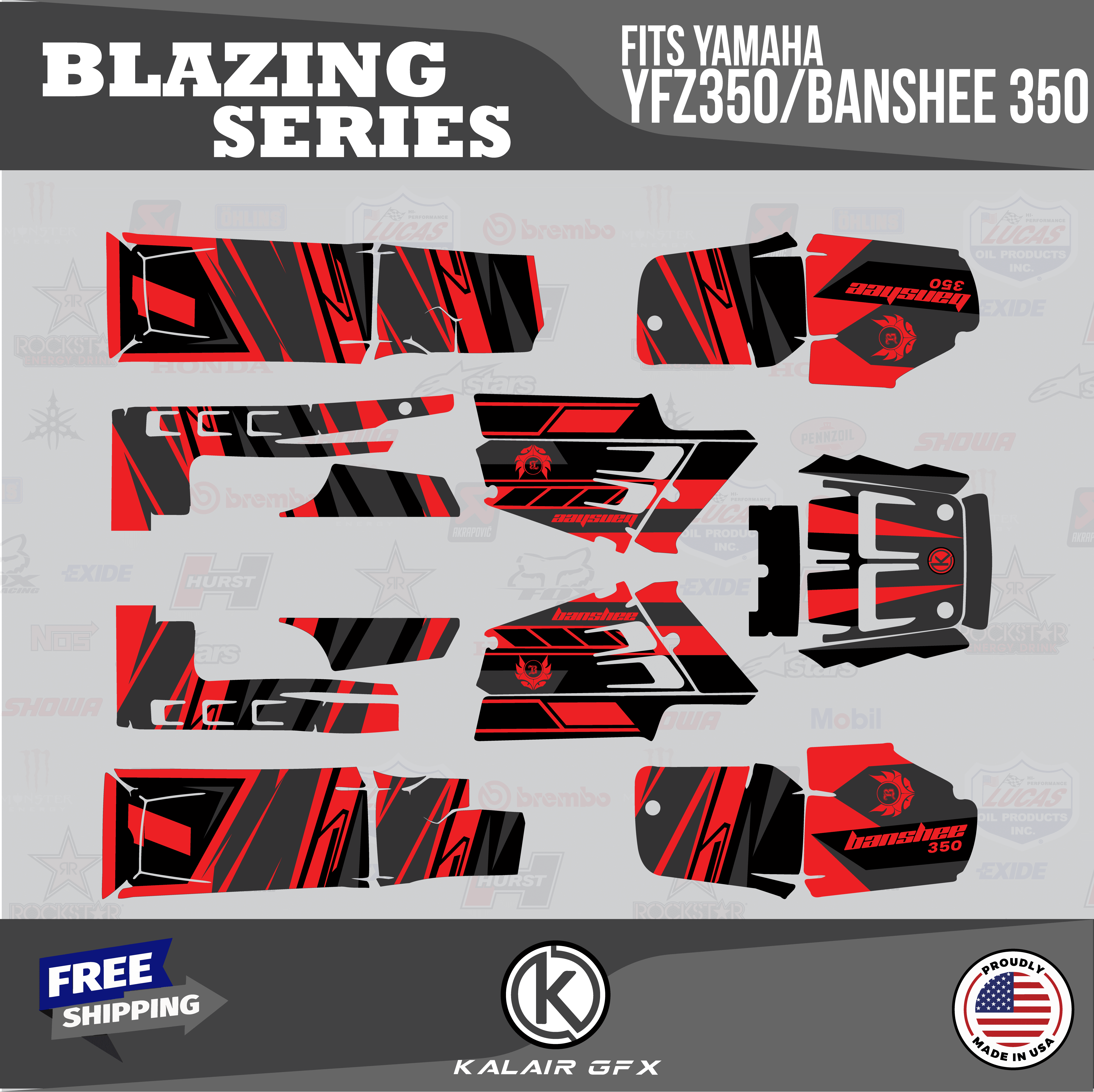 Kalair GFX Graphics Kit for Yamaha ATV BANSHEE 350 (2001-2012) Blazing ...