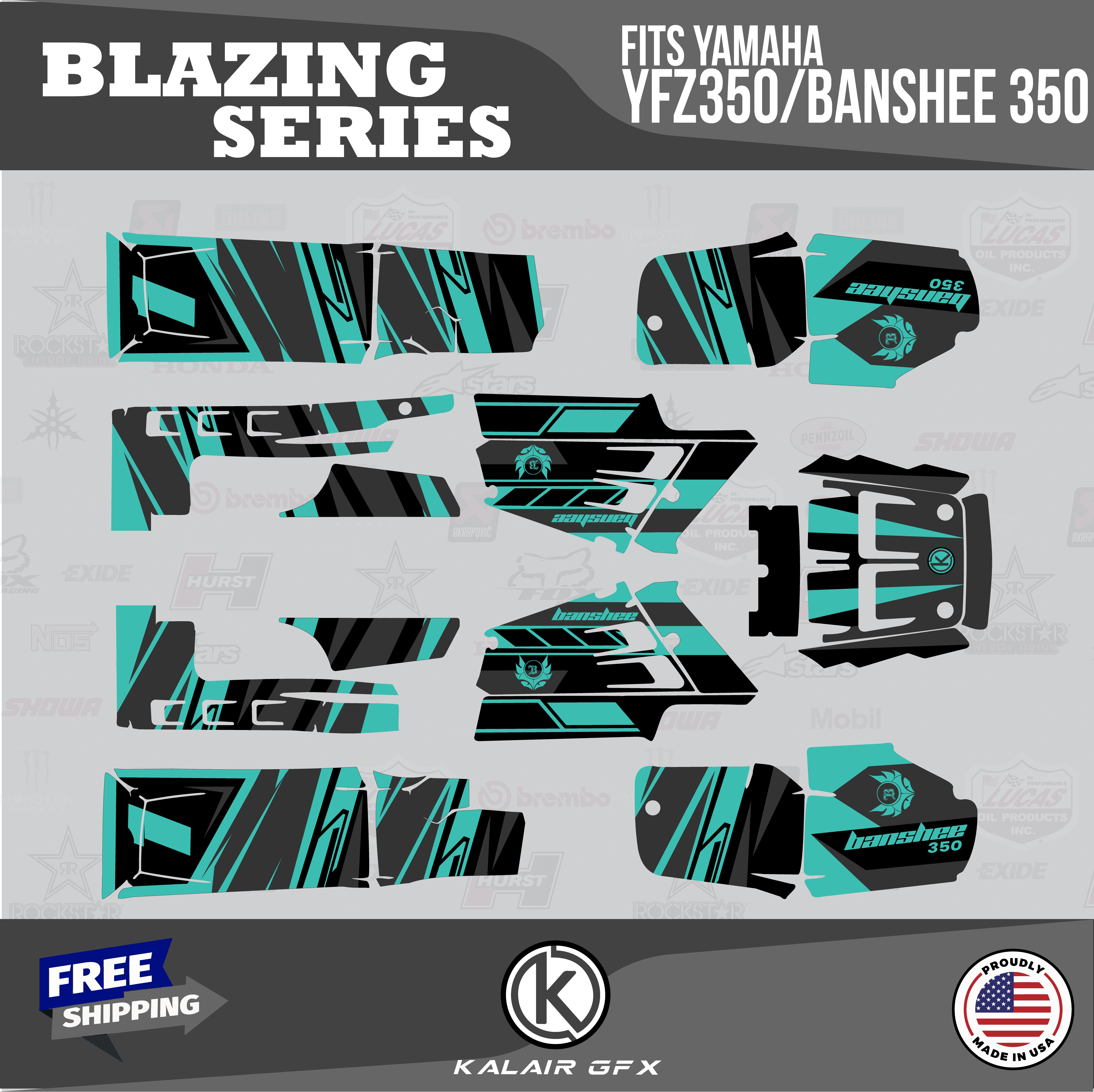 Kalair GFX Graphics Kit for Yamaha ATV BANSHEE 350 (2001-2012) Blazing ...